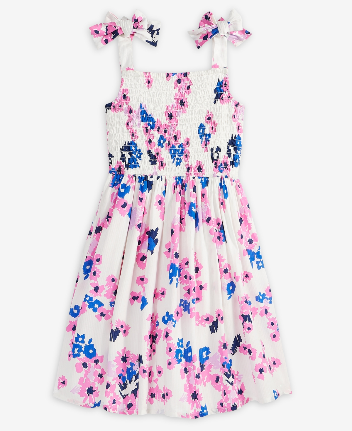 On 34th Little & Big Girls Mommy & Me Woven Cotton Sketched Bouquet-print Tie-strap Smocked Dress, Exclusive In Washed White