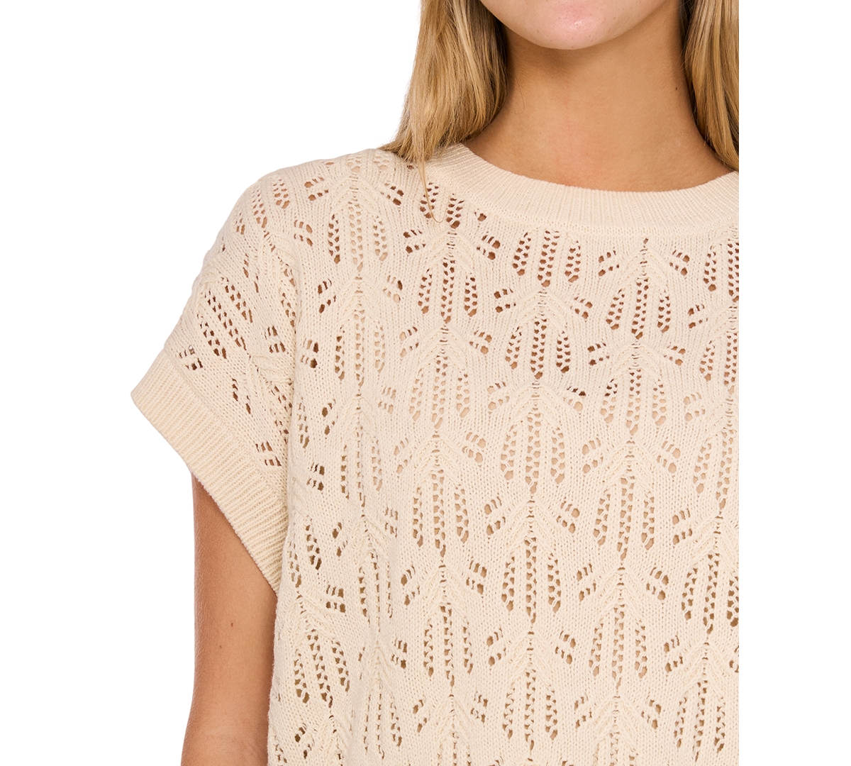 Cece Pointelle Short Sleeve Sweater In Birch