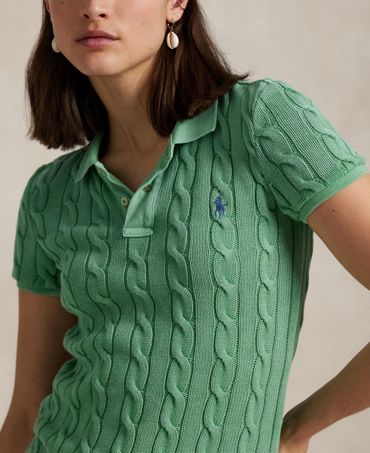 Shop Polo Ralph Lauren Women's Cable-knit Polo Shirt In Pistachio
