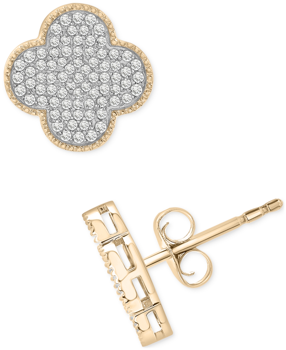 Macy's Men's Diamond Clover Stud Earrings (1/2 Ct. T.w.) In 10k Yellow Gold In Gold