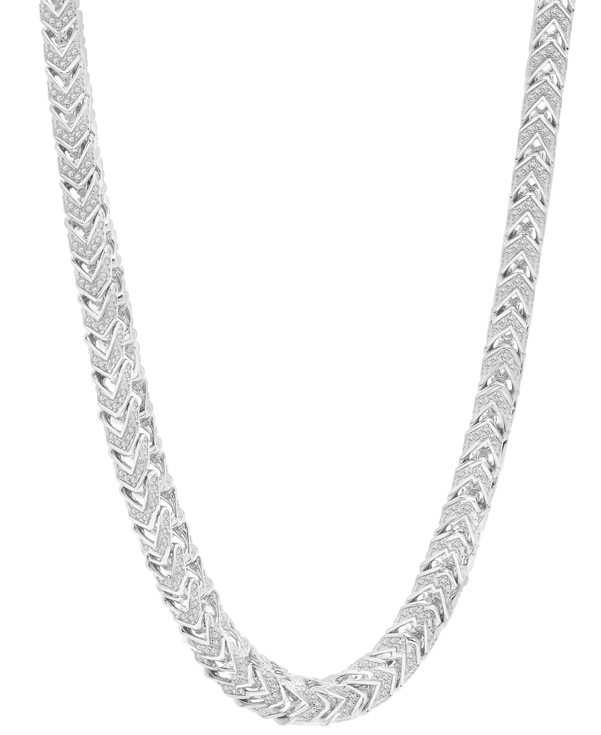 Macy's Men's Cubic Zirconia Franco Link 24" Chain Necklace In Sterling Silver In Silver