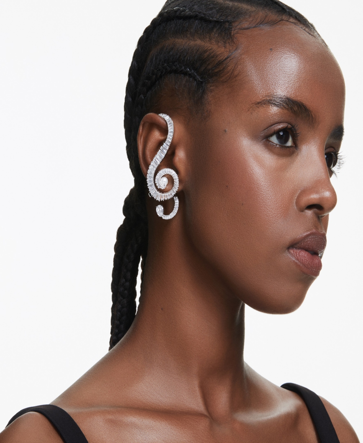 Swarovski Ariana Grande X  Crystal Cultivated Pearl Baguette Cut Clip Earrings In Silver