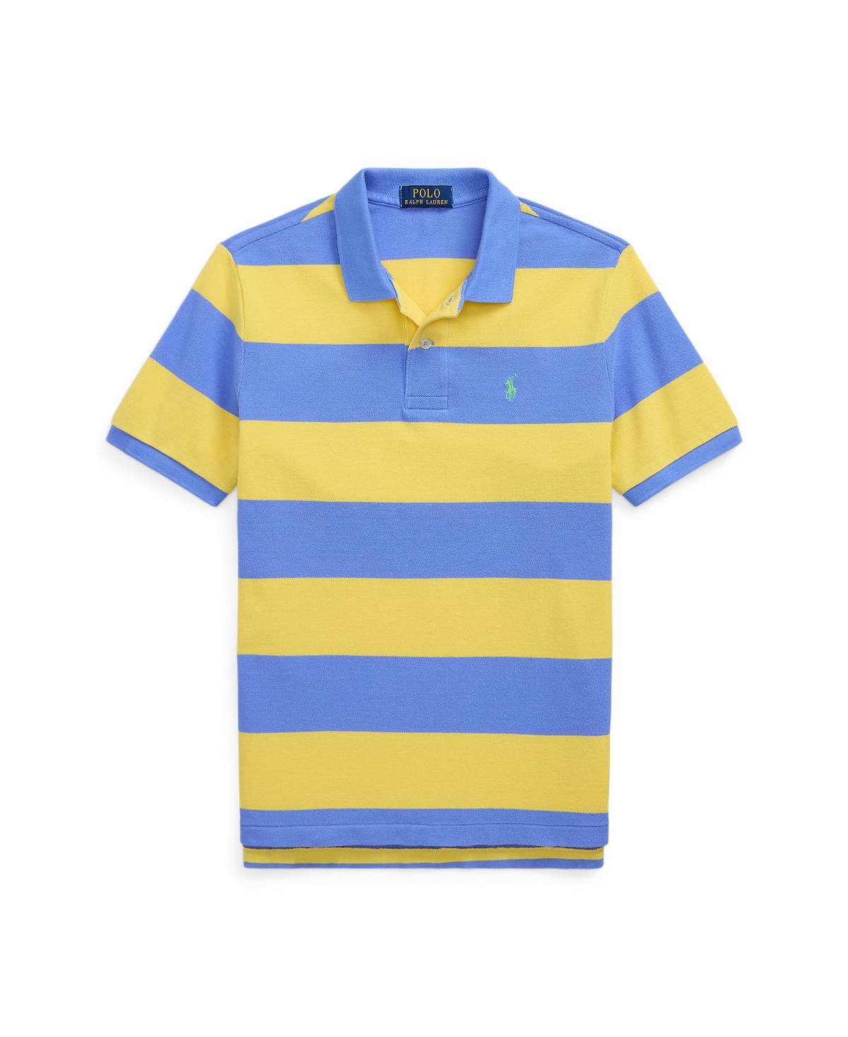 Polo Ralph Lauren Striped Cotton Mesh Polo Shirt In Harbor Island Blue,oasis Yellow