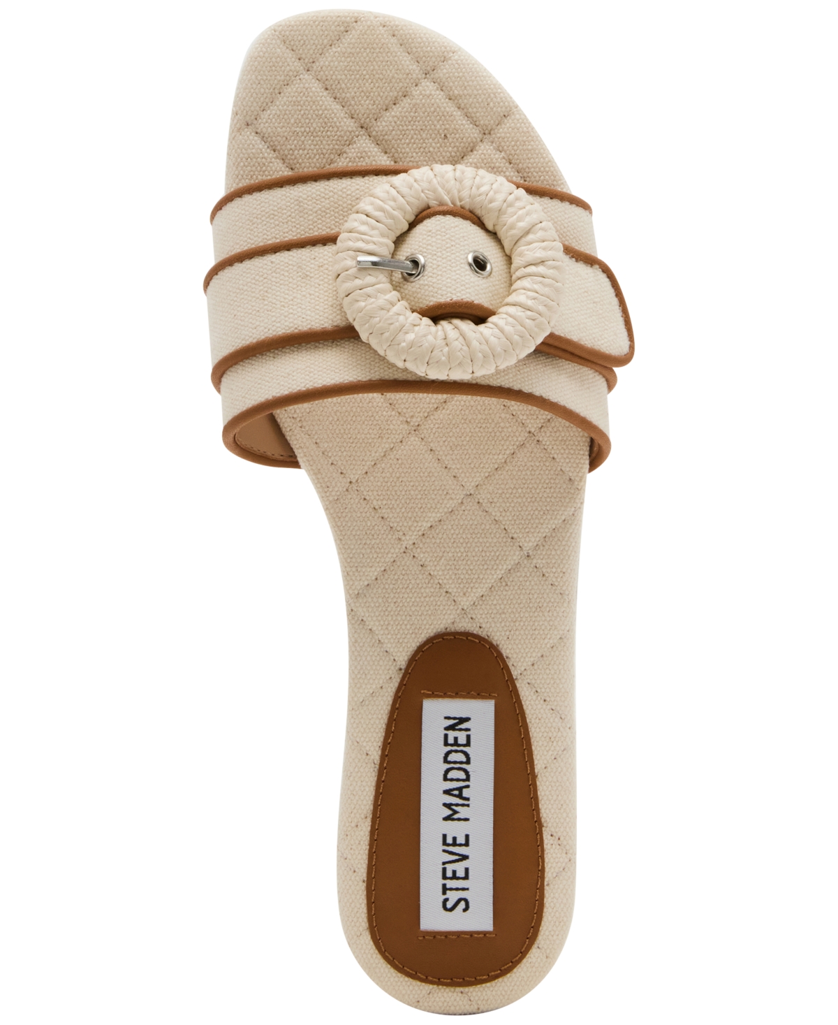 STEVE MADDEN WOMEN'S MERLA RAFFIA BUCKLE SLIDE SANDALS 