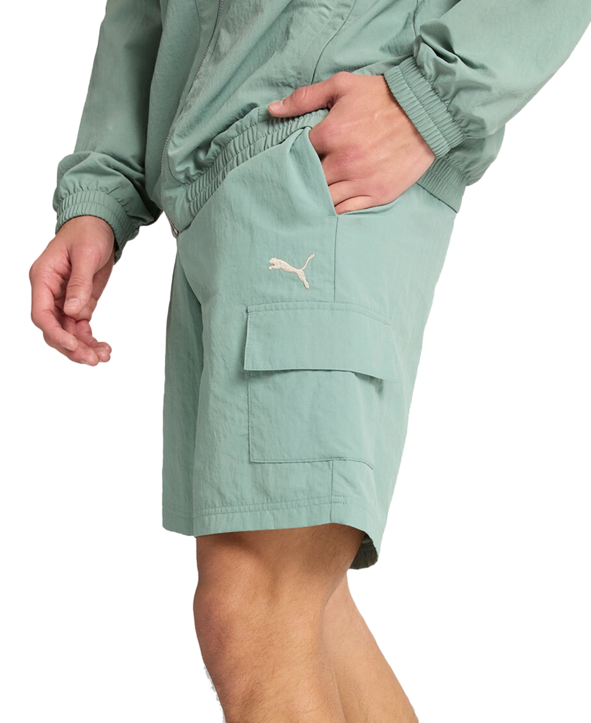 Puma Men's Woven Cargo Shorts In Green Moon
