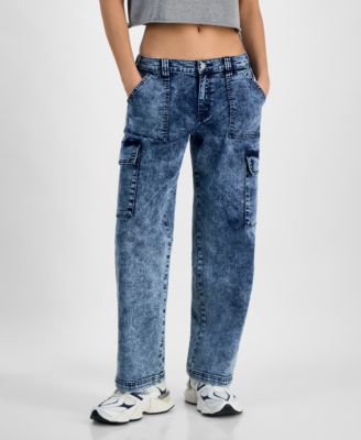 Madden Girl - Juniors' Wide-Leg Cargo Skater Jeans