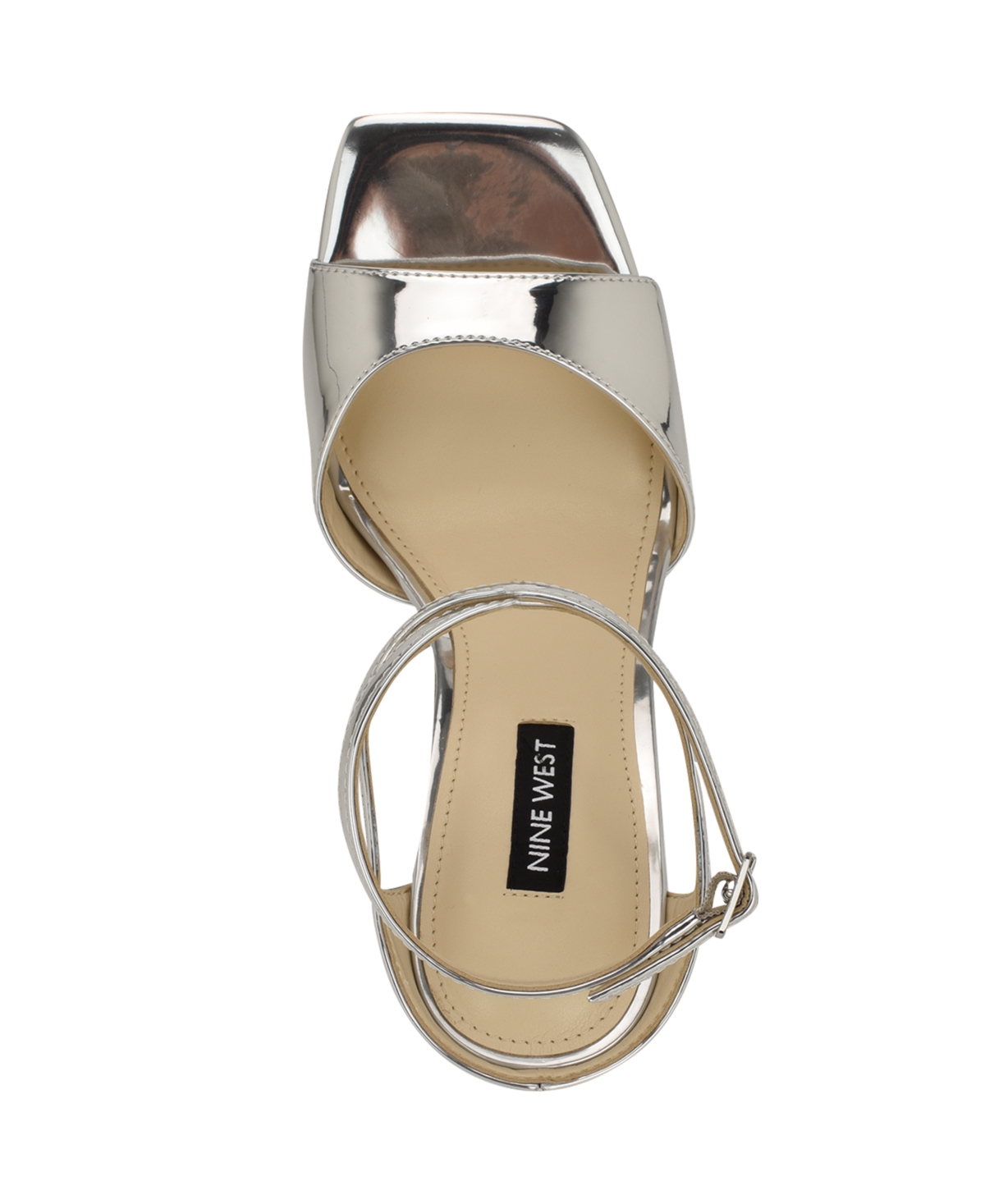 Nine West Women's Devans Strappy Square Toe Stiletto Sandals In Silver Mirror Metallic