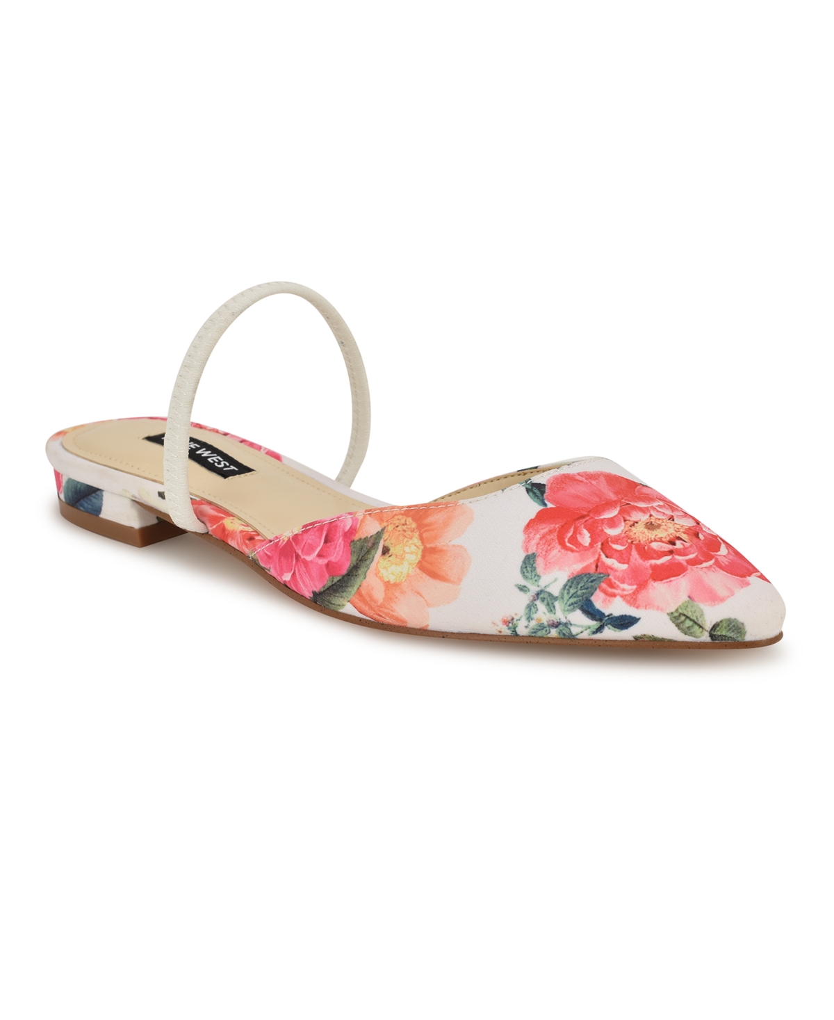 Nine West Women's Gorga Pointy Toe Dress Flats In White Summer Blooms Print