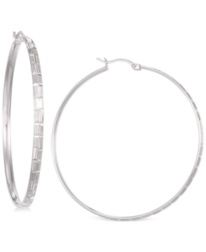 image of Diamond-Cut Hoop Earrings in 14K White Vermeil