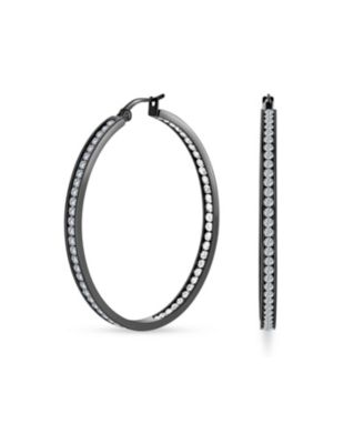 Round Channel Set CZ Hoop Earrings Silver Gold Tone Black Stainless Steel 2" Diameter