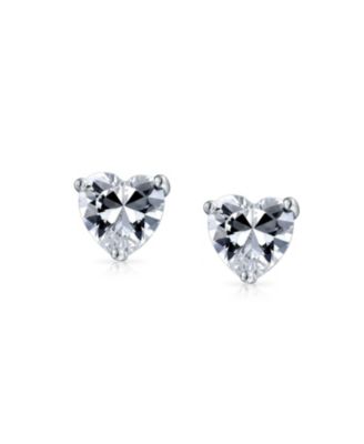 1CT Cubic Zirconia Solitaire Heart Shaped CZ Stud Earrings .925 Sterling Silver 7MM