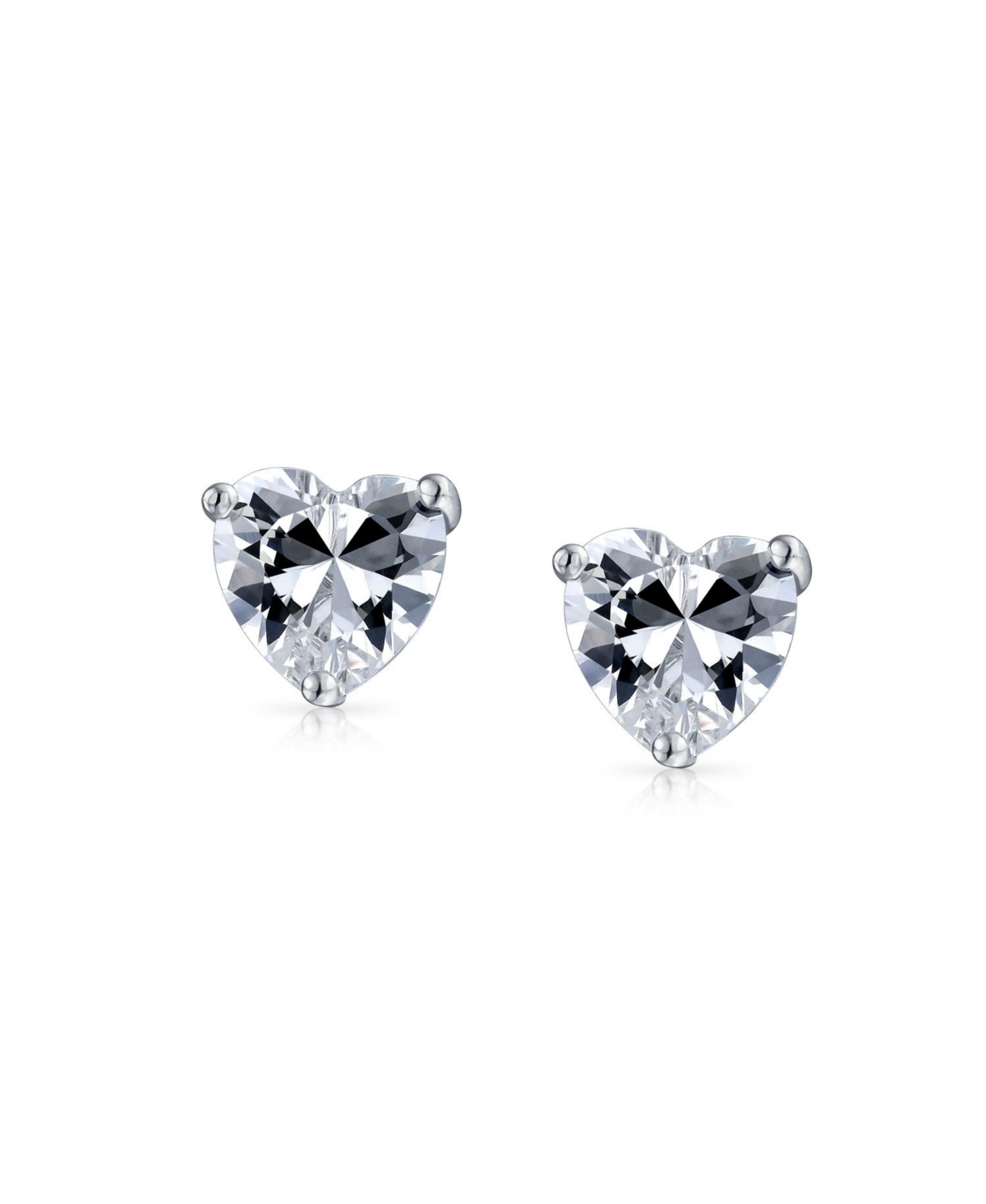 Bling Jewelry 1CT Cubic Zirconia Solitaire Heart Shaped Cz Stud Earrings .925 Sterling Silver 7MM