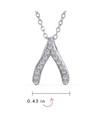 Pave CZ Good Luck Wishbone Pendant Necklace in Sterling Silver