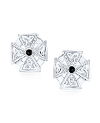 Masonic Knight Templar Cross Stud Earrings with Onyx in Sterling Silver