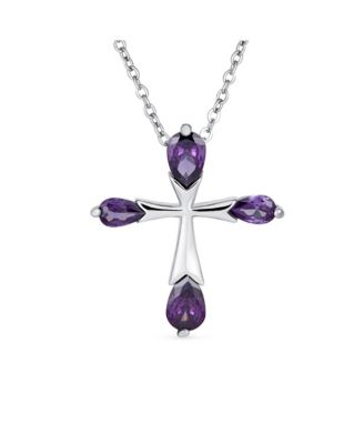Clear Cubic Zirconia CZ Teardrop Tips Cross Necklace Pendant .925 Sterling