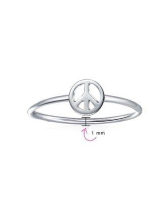 Minimalist Sterling Silver Ring Stackable Midi Knuckle Band with Peace Sign