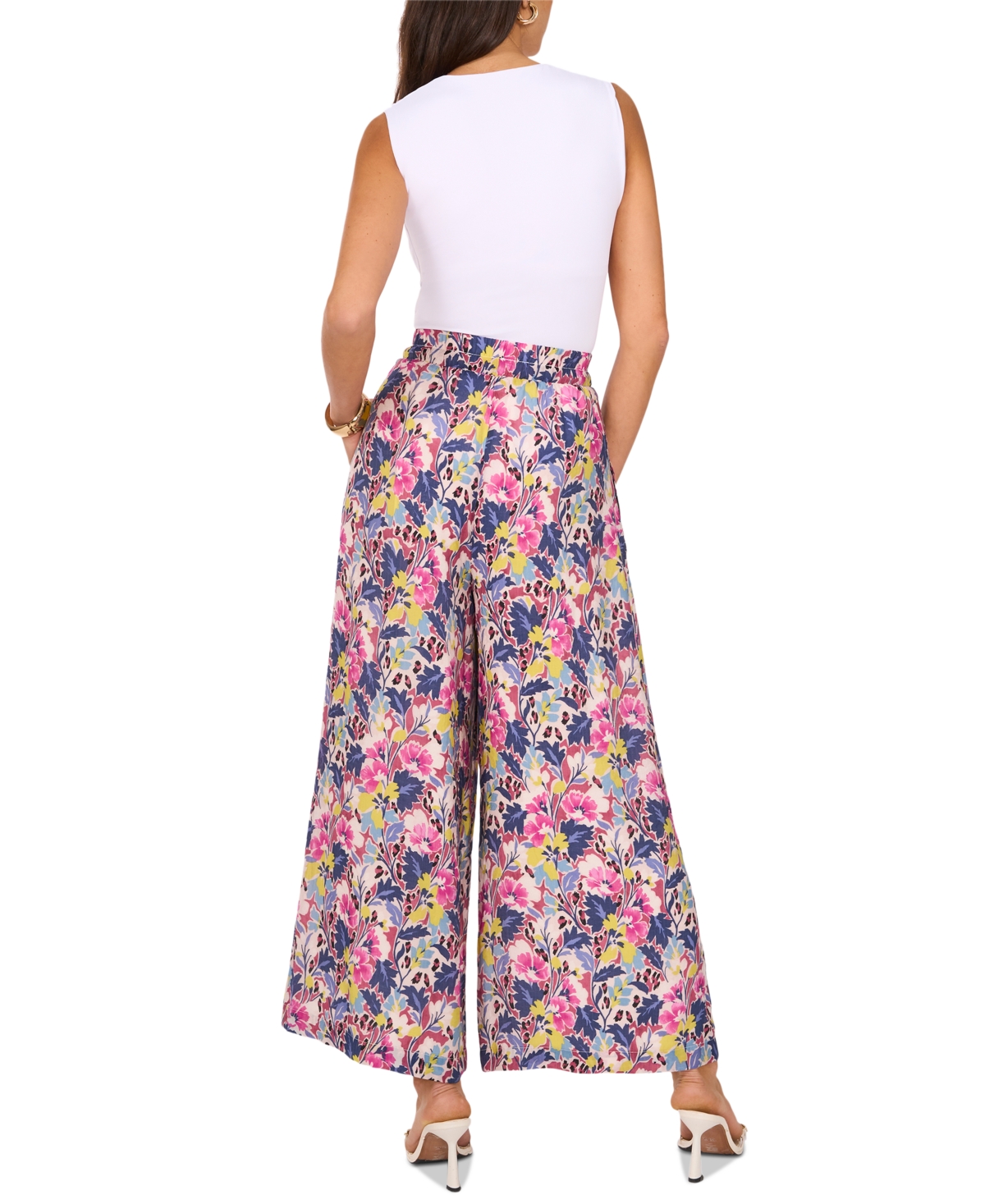 Vince Camuto Women's Floral-print Mid-rise Wide-leg Pants In Violet Blush