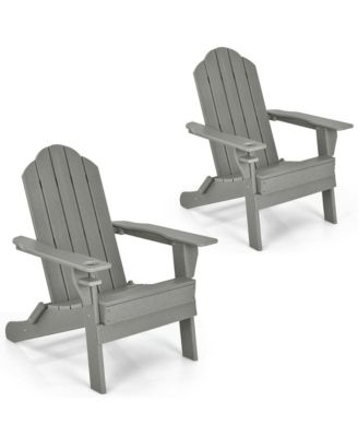 2PCS Patio Folding Adirondack Chair Weather Resistant Cup Holder Yard