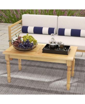 Patio Coffee Table with Solid Teak Wood Structure and Slatted Tabletop