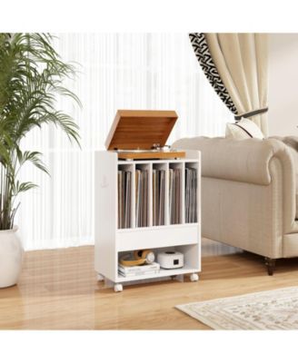 Rolling Turntable Stand with Drawer and Vinyl Storage for Living Room or Bedroom