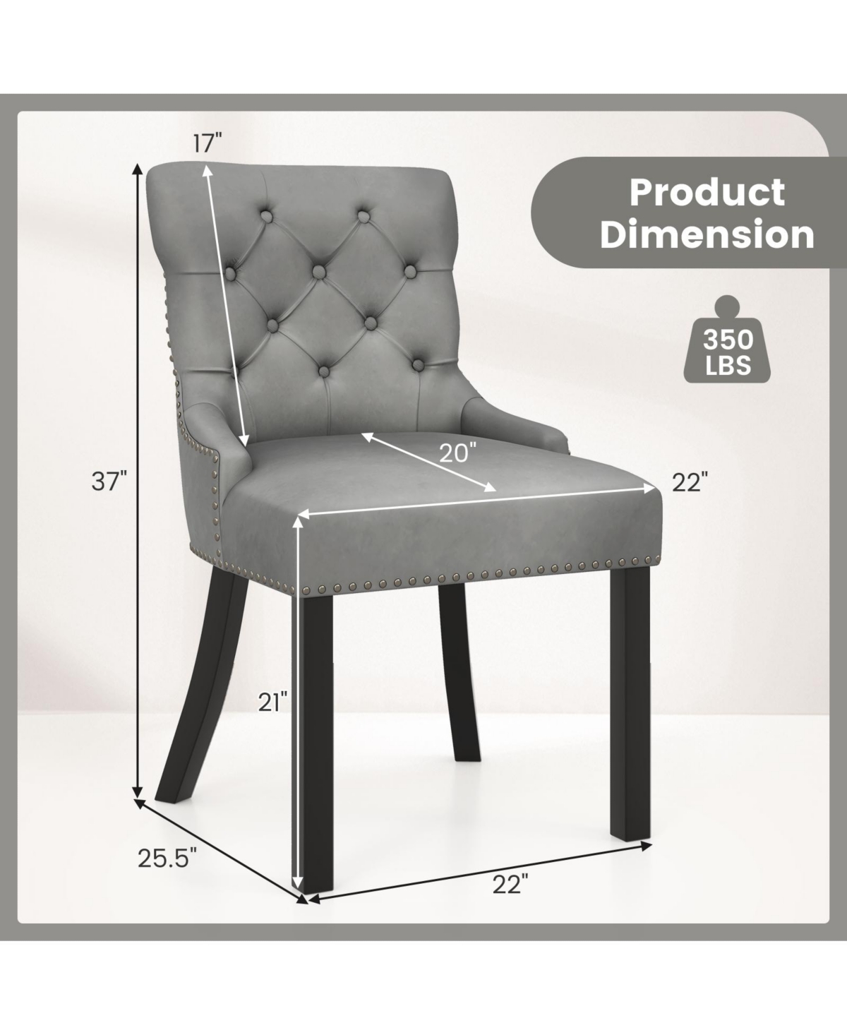 Upholstered Dining Chairs Set of 2 Tufted Wingback Chairs with Rubber Wood Legs