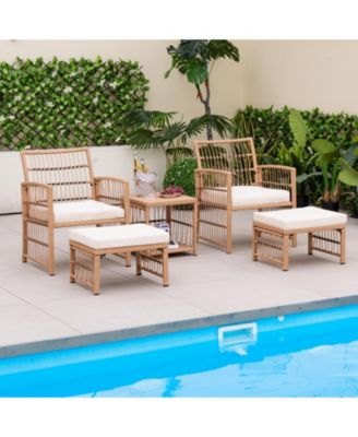 5 Piece Patio Wicker Sofa Set with Seat and Back Cushions