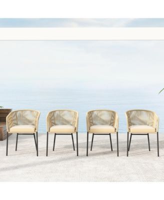 Patio Chairs Set of 4 Upholstered Accent Chairs w/ Curved Backrest Seat Cushion