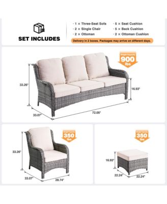 Outdoor Furniture Patio Furniture Conversation Set 5 Pieces All Weather Wicker High Back Couch with Ottomans