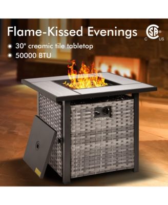 Patio Furniture Set 6 Piece Outdoor Sectional Sofa Set with Rocking Swivel Chairs Square Fire Pit Table Loveseat All Weather Wicker Rattan Conversation Sets for Yard Porch