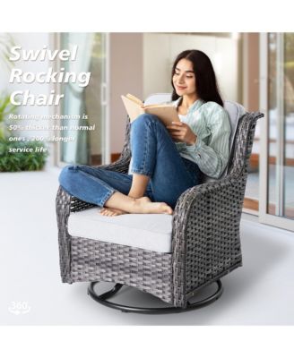 Outdoor Swivel Rocking Chairs Set, Patio Furniture Set with 50,000 BTU Rectangular Propane Fire Pit Table, 7 Pieces High Back Conversation Sofa and Side Table