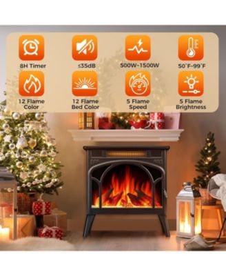 Freestanding Electric Fireplace Stove – Realistic Flame Heater with Remote, Timer & Adjustable Flame Settings