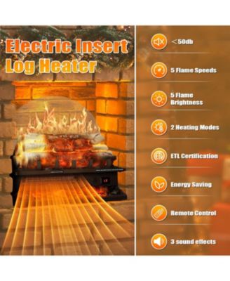 20" Electric Fireplace Log Heater with Crackling Sound, 750W/1500W, Remote, Timer & Overheat Protection for Home/Office