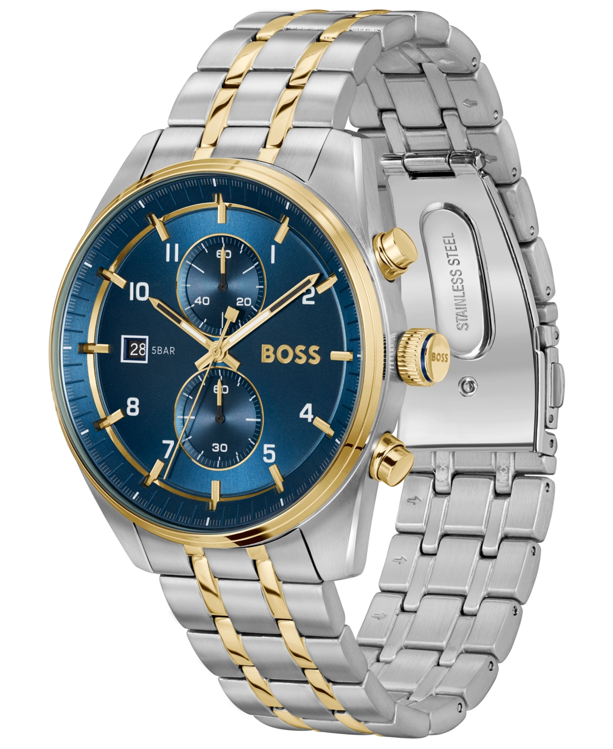 Hugo Boss Men's Skytraveller Quartz Chronograph Ionic Plated Thin Two-tone Stainless-steel Watch, 44mm In Two-tone