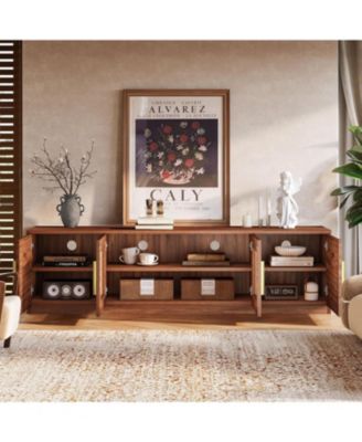 70.9&amp;#x22; Mid Century Modern Entertainment Center with 6-Tier Shelf, Wood Long Media Console Television Stands Cabinet for TVs Up to 80 Inches