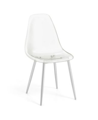 Set of 4 Dining Chairs Modern Plastic Shell Side Chair with Clear Seat and Wood Legs