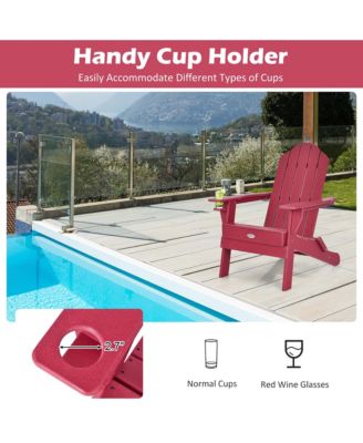 2PCS Patio Folding Adirondack Chair Weather Resistant Cup Holder Yard