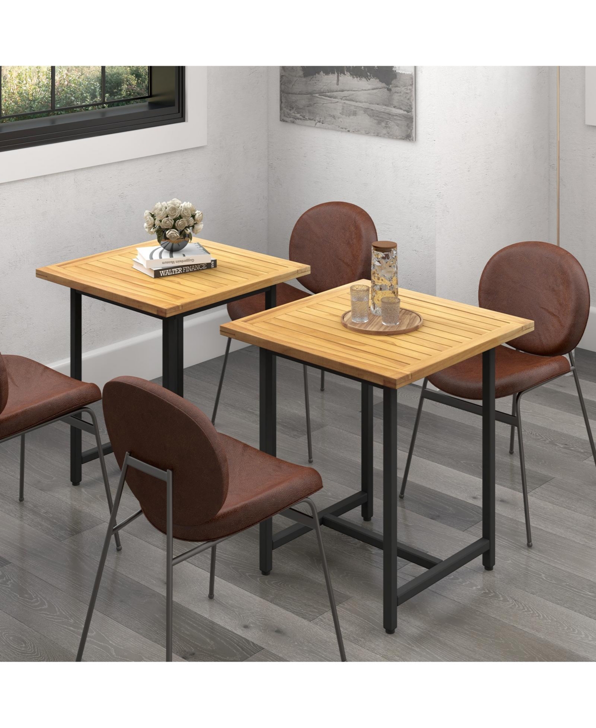 Indoor Outdoor Teak Wood Slatted Tabletop Panel Board Split in 2 Square