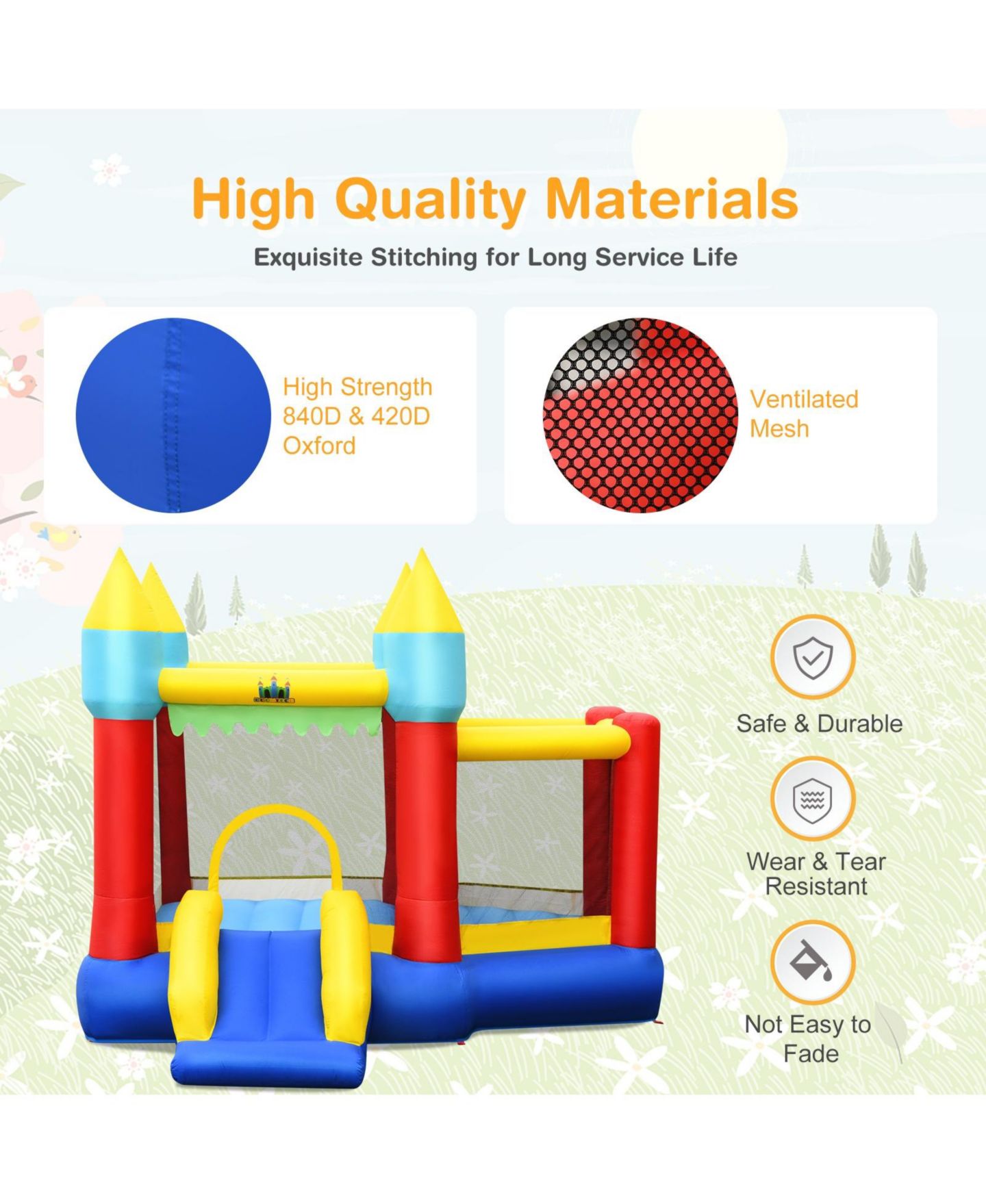 Детская игрушка Slickblue Inflatable Bouncer, 112" x 118.5" x 65", with 480W Blower & 2 Bouncing Areas with Slide, Up to 3 Players, 3–10 лет, цвет: Красный — фото 4