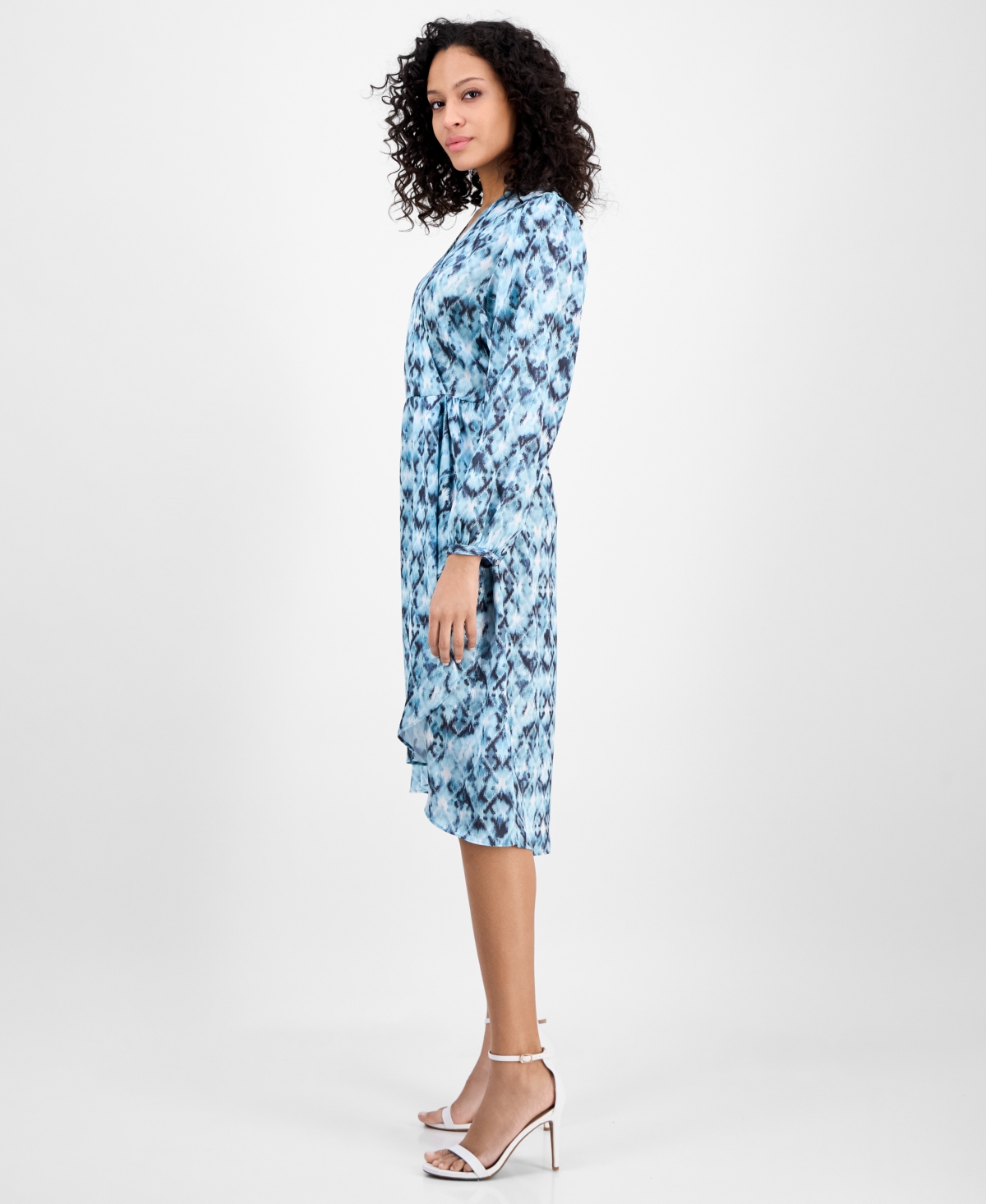 HUGO BOSS WOMEN'S PRINTED BLOUSON-SLEEVE MIDI DRESS 