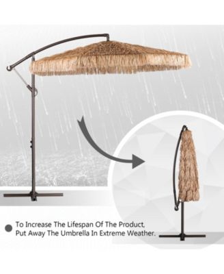 9ft Thatched Tiki Patio Umbrella, Cantilever Offset Umbrella with Hand-Push Tilt (No Base)