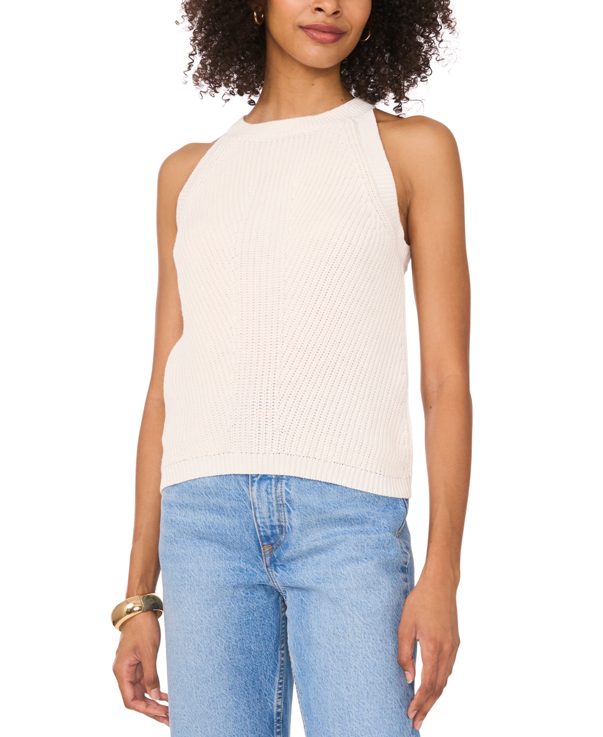 Shop Vince Camuto Women's Halter-neck Sleeveless Sweater In Antique White