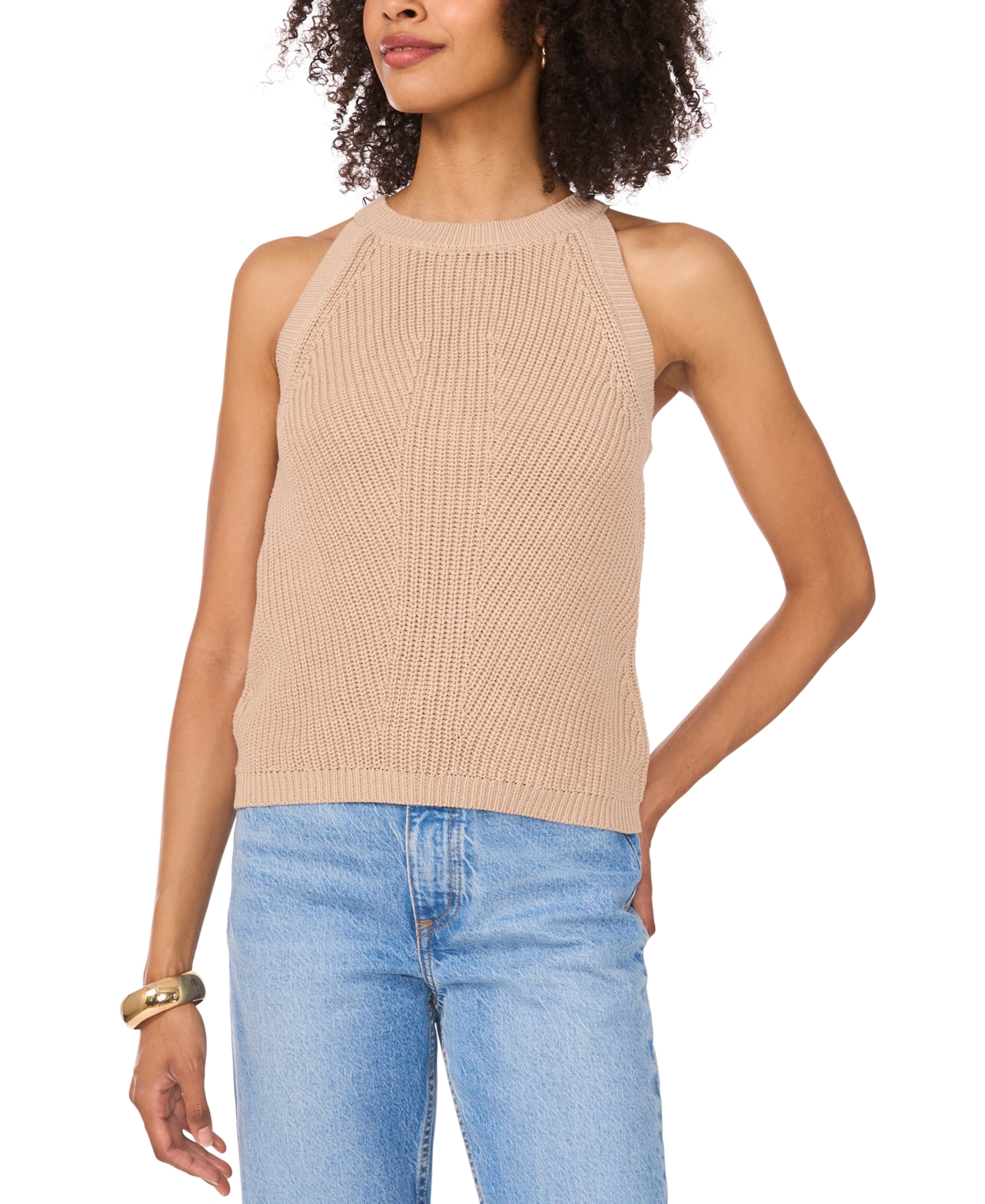 Vince Camuto Women's Halter-neck Sleeveless Sweater In Oxford Tan