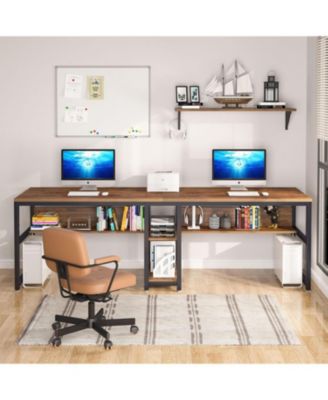 Two Person Desk with Bookshelf, 78.7 Computer Office Double Desk for Two Person, Writing Desk Workstation with Shelf for Home Office