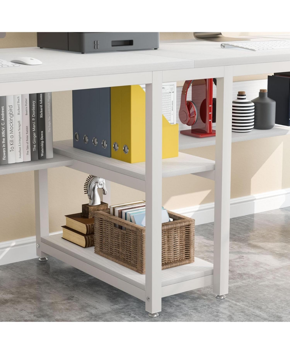 Tribesigns Two Person Desk with Bookshelf, 78.7 Computer Office Double for Person, Writing Workstation Shelf Home