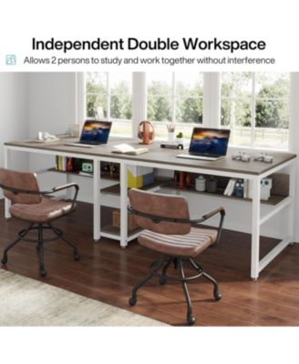 78.7 Computer Office Double Desk for Two Person, Writing Desk Workstation with Shelf for Home Office, Grey