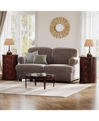 Round Solid Wood End Table Set of 2, No Assembly Required