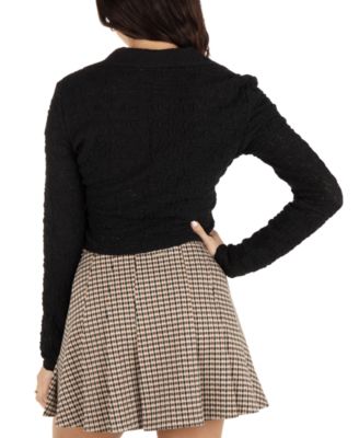 Juniors' Ryder Textured Long-Sleeve Cropped Polo