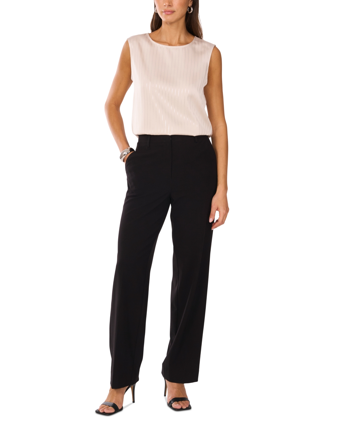 Vince Camuto Satin Boatneck Shell In Oyster Grey