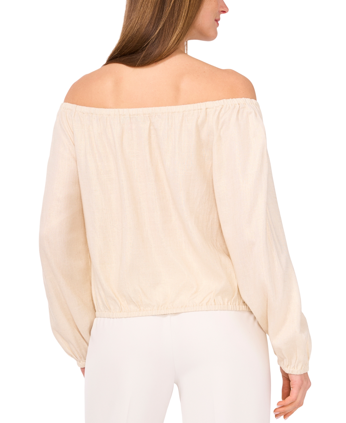 Shop Vince Camuto Women's Off-the-shoulder Tie-hem Button-front Top In Turtle Dove