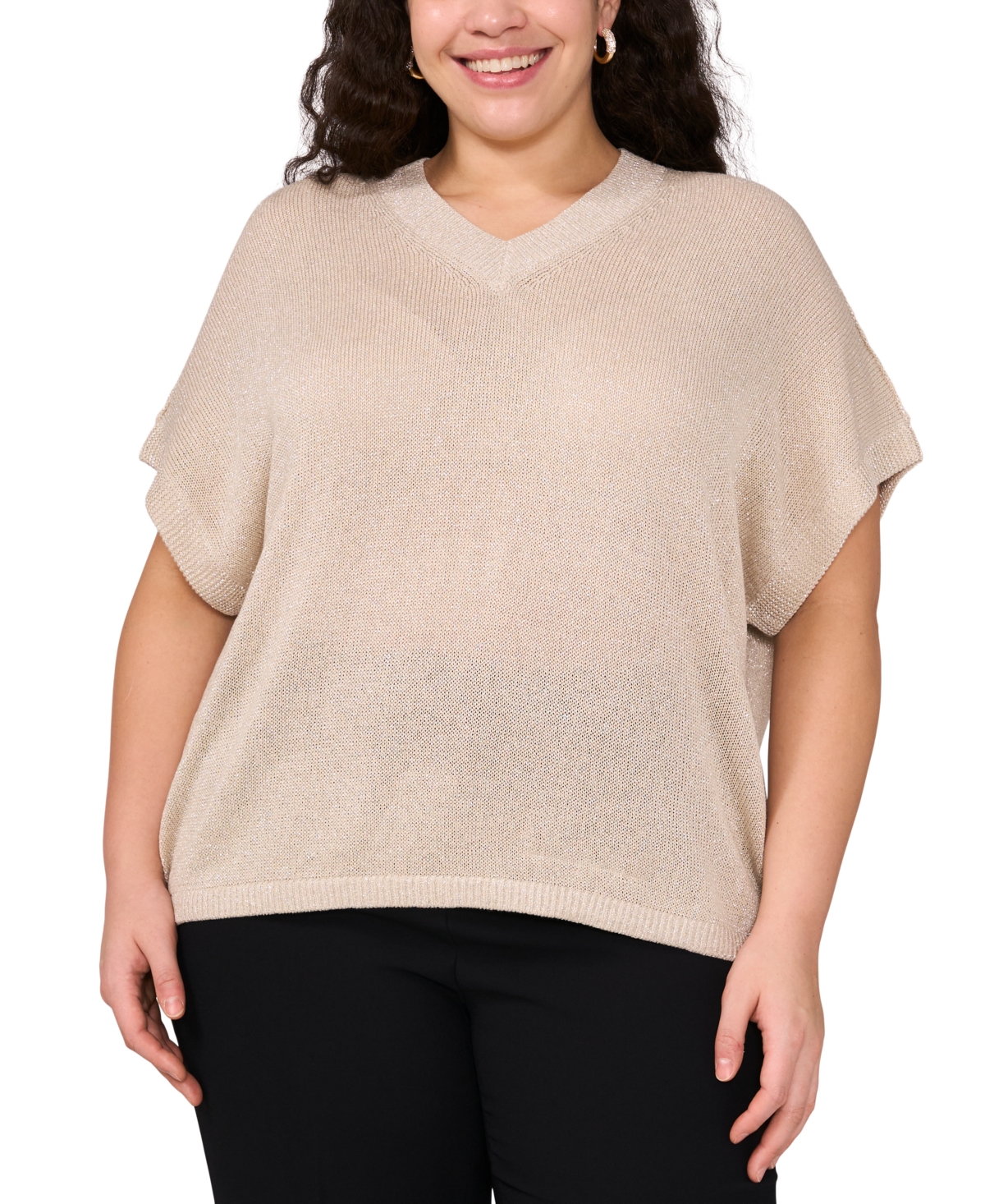 VINCE CAMUTO PLUS SIZE METALLIC DOLMAN-SLEEVE TOP 